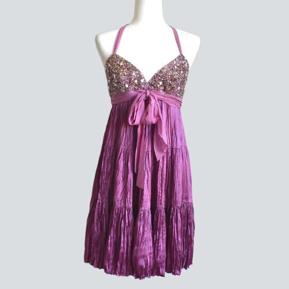 BCBGMAXAZRIA Women's 100% Silk Sequin & Pearls Decorated Dress Size 6 - Picture 1 of 7